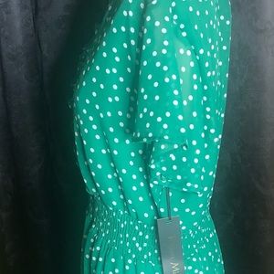 Emrald green and white poka dot dress new